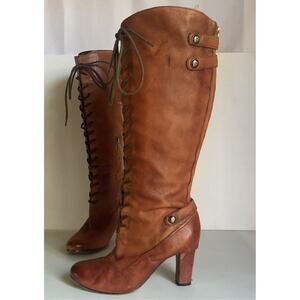 Sam Edelman Lace Up Victorian Style Knee High Leather Boots Brown Size 8.5